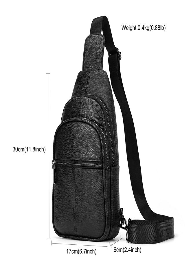 LUUFAN Genuine Leather Chest Bag for Men Women Cross Body Sling Shoulder Messenger Bag with Multiple Pockets for Travel Hiking Outdoor, Black - Image 2
